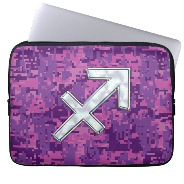Sagittarius Zodiac Sign on Fuchsia Digital Camo Laptop Sleeve (Voorkant)