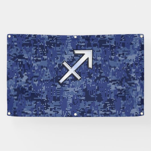 Sagittarius Zodiac Sign on Navy Digital Camouflage Spandoek (Horizontaal)