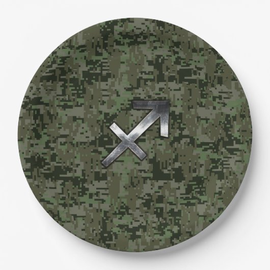 Sagittarius Zodiac Sign on Woodland Camouflage Papieren Bordje (Voorkant)