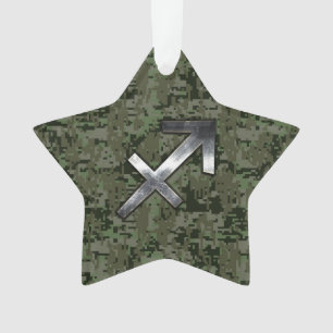 Sagittarius Zodiac Sign on Woodland Digital Camo Ornament
