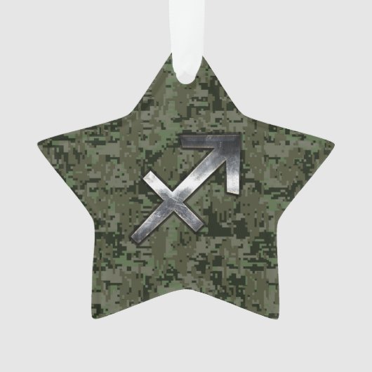 Sagittarius Zodiac Sign on Woodland Digital Camo Ornament (voorkant)
