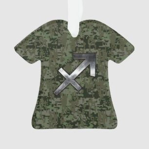 Sagittarius Zodiac Sign on Woodland Digital Camo Ornament