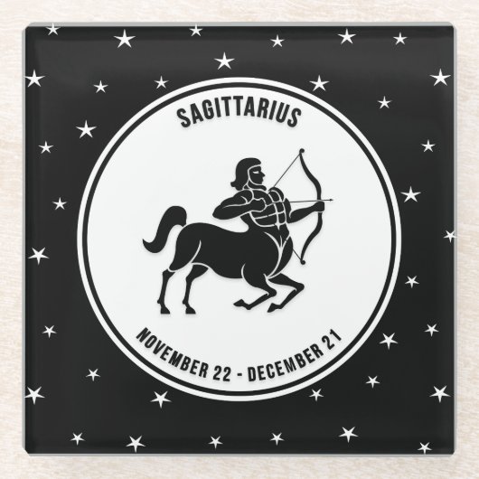 Sagittarius Zodiac Sign., Onderzetter van zwart-wi Glazen Onderzetter (Voorkant)