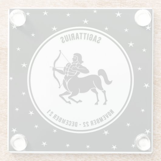 Sagittarius Zodiac Sign., Onderzetter van zwart-wi Glazen Onderzetter (Achterkant)