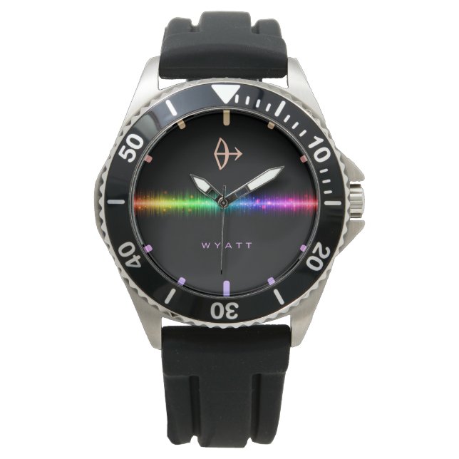 Sagittarius Zodiac Sign Rainbow Pride Flag Line Horloge (Voorkant)
