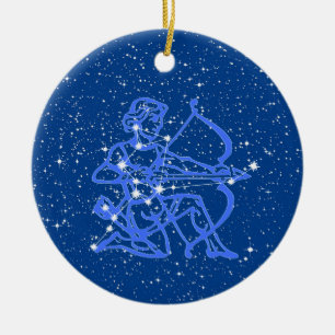 Sagittarius Zodiac Sign with Stars on Deep Blue Keramisch Ornament