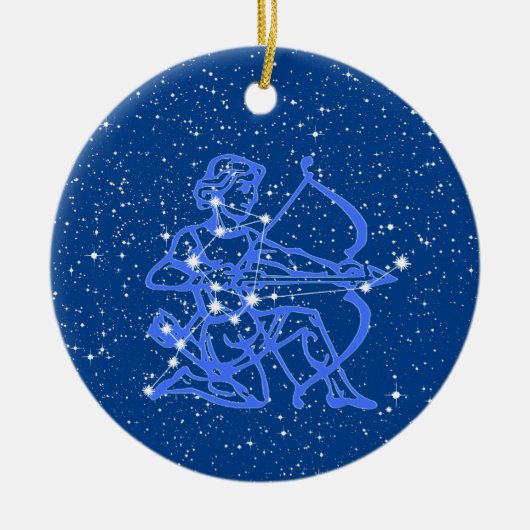 Sagittarius Zodiac Sign with Stars on Deep Blue Keramisch Ornament (Voorkant)