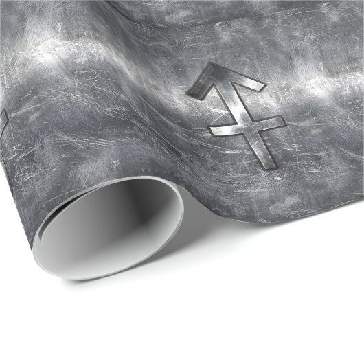 Sagittarius Zodiac Silver Distress Steel look Cadeaupapier (Rol Hoek)