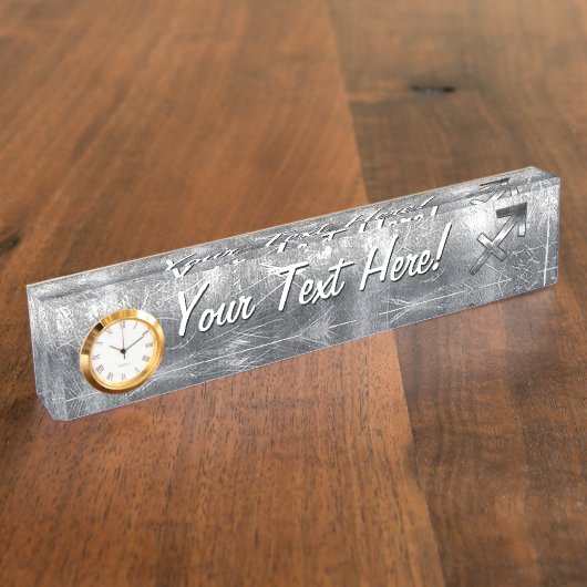 Sagittarius Zodiac Silver Distress Steel look Naambordje (Zijkant)