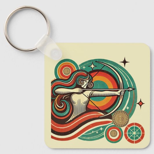 Sagittarius Zodiac Sleutelhanger Retro Design (Voorkant)