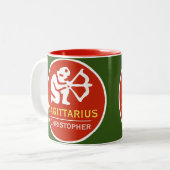Sagittarius Zodiac Star Sign met Eigenaarsnaam Tweekleurige Koffiemok (Voorkant links)