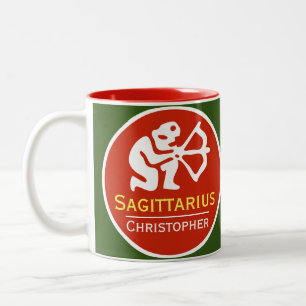 Sagittarius Zodiac Star Sign met Eigenaarsnaam Tweekleurige Koffiemok