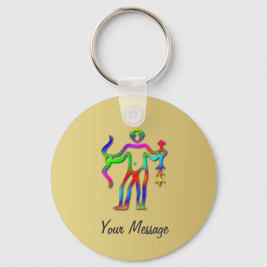 Sagittarius Zodiac Star Sign Rainbow Gold Key Ring Sleutelhanger (Voorkant)