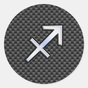 Sagittarius Zodiac Symbol Charcoal Carbon Fiber Ronde Sticker