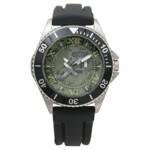 Sagittarius Zodiac Symbol Green Digital Camo Dial Horloge