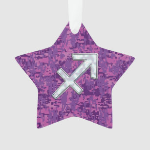 Sagittarius Zodiac Symbol on Fuchsia Digital Camo Ornament