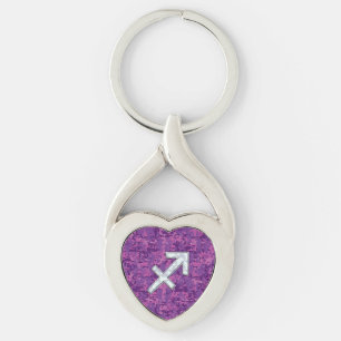 Sagittarius Zodiac Symbol on Fuchsia Digital Camo Sleutelhanger
