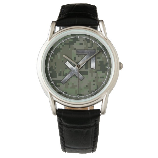 Sagittarius Zodiac Symbol on Green Digital Camo Horloge (Voorkant)