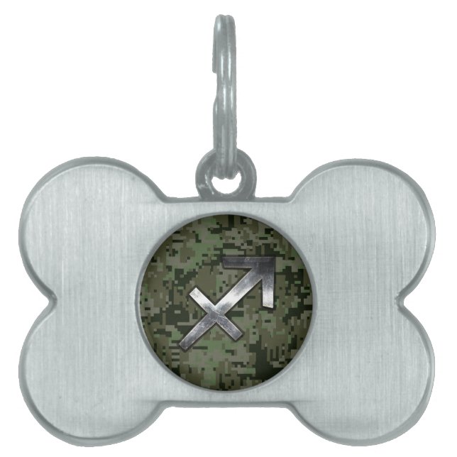 Sagittarius Zodiac Symbol on Green Digital Camo Huisdieren Naamplaatje (voorkant)