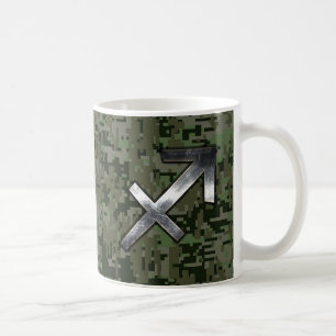 Sagittarius Zodiac Symbol on Green Digital Camo Koffiemok
