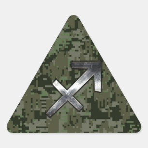 Sagittarius Zodiac Symbol on Green Digital Camo Sticker