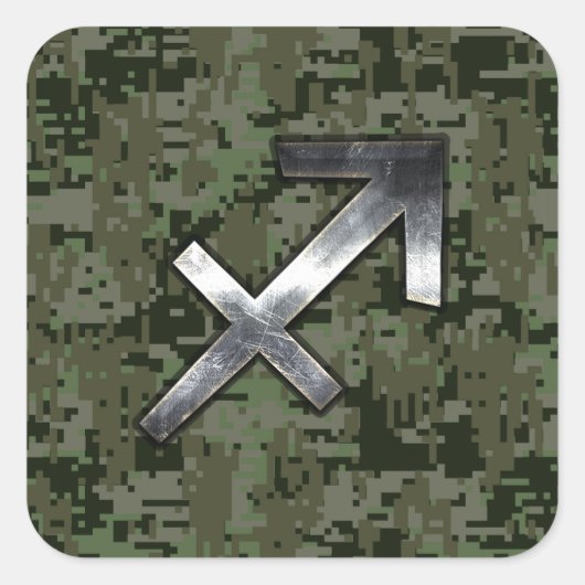 Sagittarius Zodiac Symbol on Green Digital Camo Vierkante Sticker (Voorkant)