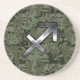 Sagittarius Zodiac Symbol on Green Digital Camo Zandsteen Onderzetter