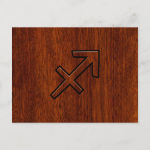 Sagittarius Zodiac Symbol op Mahogany Wood Decor Briefkaart