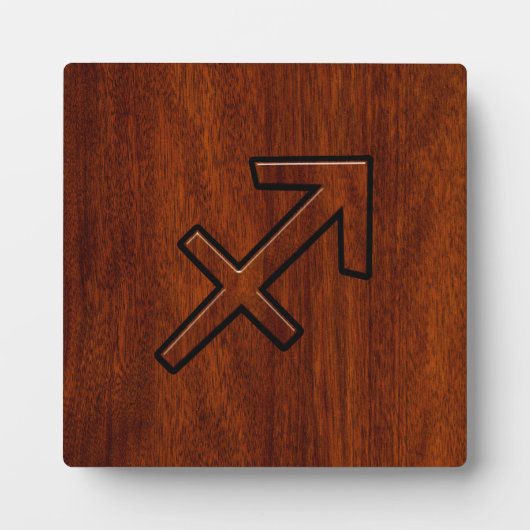 Sagittarius Zodiac Symbol op Mahogany Wood Decor Fotoplaat (Voorkant)