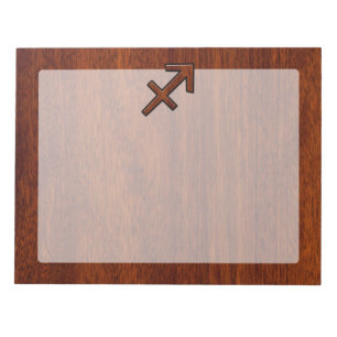 Sagittarius Zodiac Symbol op Mahogany Wood Decor Notitieblok
