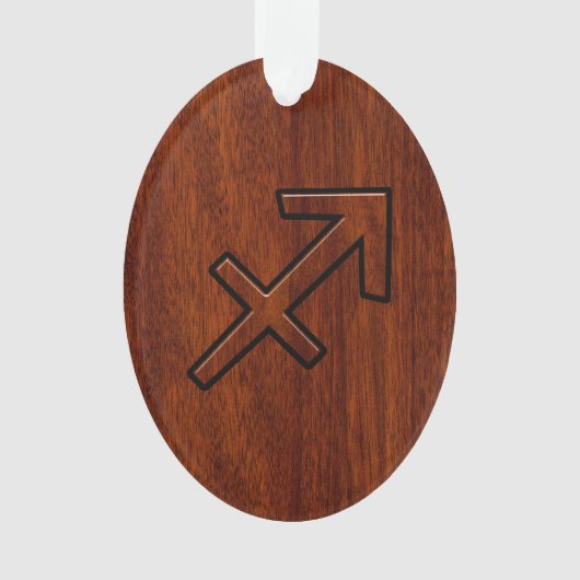 Sagittarius Zodiac Symbol op Mahogany Wood Decor Ornament (voorkant)