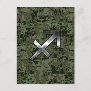 Sagittarius Zodiac Symbol op Woodland Digital Camo Briefkaart