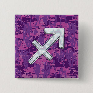 Sagittarius Zodiac Symbol Pink Digital Camouflage Vierkante Button 5,1 Cm