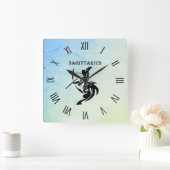Sagittarius Zodiac Symbool Blue Green Numerals Vierkante Klok (Huis)
