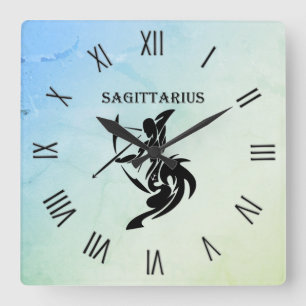 Sagittarius Zodiac Symbool Blue Green Numerals Vierkante Klok