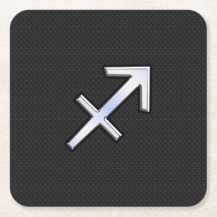 Sagittarius Zodiac Symbool op zwarte slangenhuid Kartonnen Onderzetters