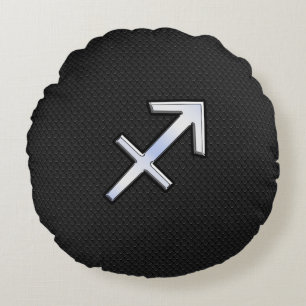 Sagittarius Zodiac Symbool op zwarte slangenhuid Rond Kussen