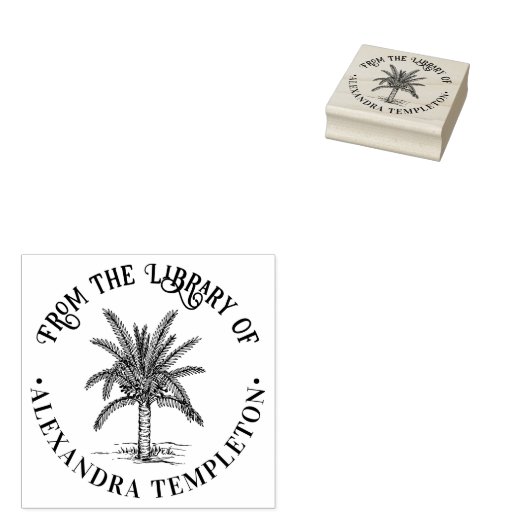 Sago Palm met Blad Bibliotheek Boeknaam Rubberstempel (Gestempeld)