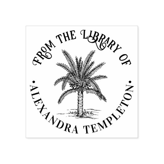 Sago Palm met Blad Bibliotheek Boeknaam Rubberstempel (Afrduk)