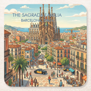 Sagrada Familia Barcelona Spanje Reizen Kunst Vint Kartonnen Onderzetters