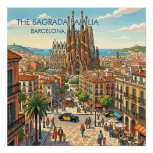 Sagrada Familia Barcelona Spanje Reizen Kunst Vint Perfect Poster
