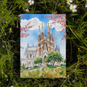 Sagrada Familia Barcelona Spanje Waterverf Kaart