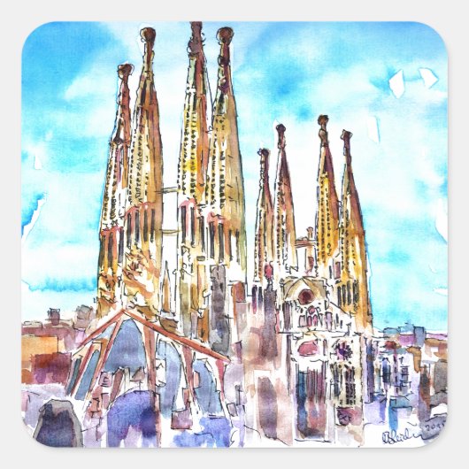 Sagrada Familia Barcelona Vierkante Sticker (Voorkant)