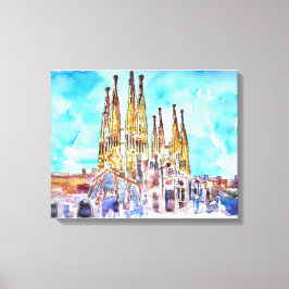 Sagrada Familia Barcelona waterverf schilderij Canvas Afdruk