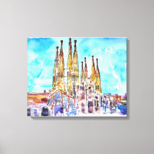 Sagrada Familia Barcelona waterverf schilderij Canvas Afdruk