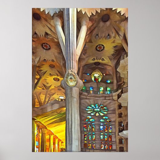 Sagrada Familia. Binnenshuis. Uitzicht 11. Poster (Voorkant)