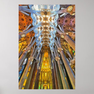 Sagrada Familia. Binnenshuis. Uitzicht 21. Poster