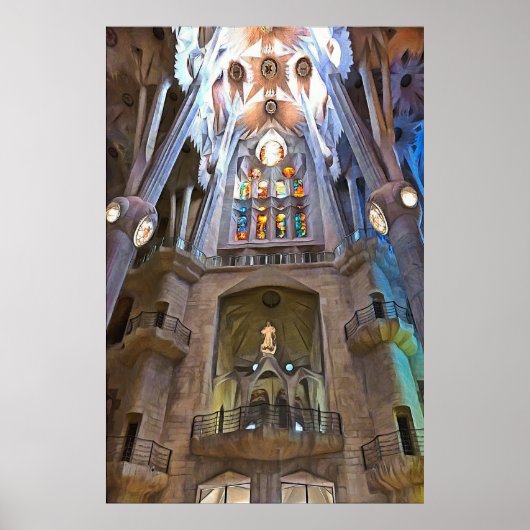 Sagrada Familia. Binnenshuis. Uitzicht 25. Poster (Voorkant)