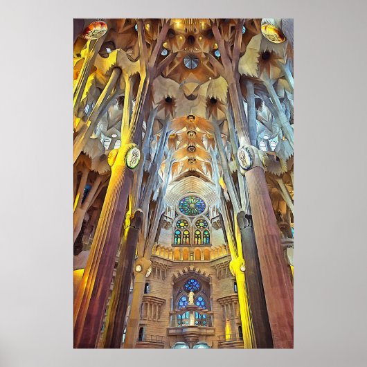 Sagrada Familia. Binnenshuis. Uitzicht 29. Poster (Voorkant)