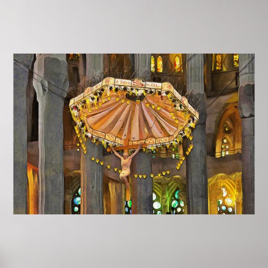 Sagrada Familia. Binnenshuis. Uitzicht 4. Poster (Voorkant)